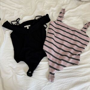 GUC Bundle of 2 Express Black and Pink Striped Bodysuits size XS petite